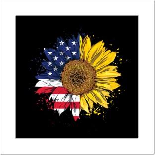 Women American Flag Sunflower Shirt 4th July Graphic Plus Size Posters and Art